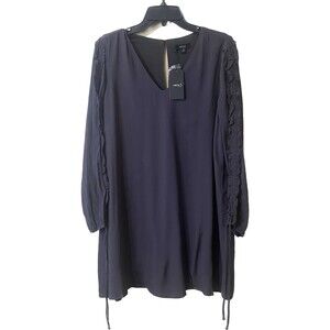 VERY J Charcoal Long sleeve ruffle ties, V Neck full Lining Dress Size Medium